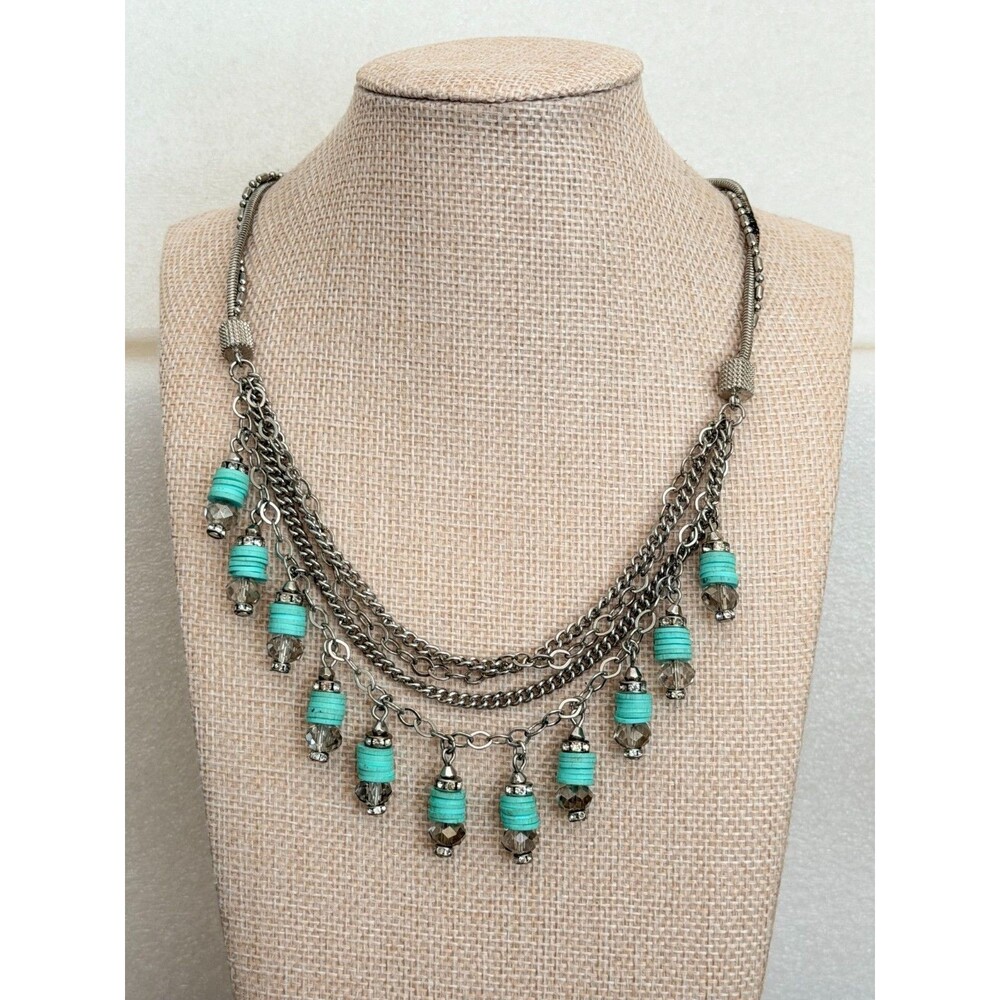 Simply Vera Vera Wang Turquoise Crystal Multi Strand Necklace Silver Tone